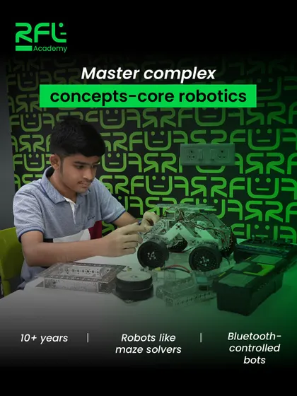 For students aged 10 and above, our Core Robotics course allows them to master complex concepts by building advanced projects like maze solvers and Bluetooth-controlled bots.