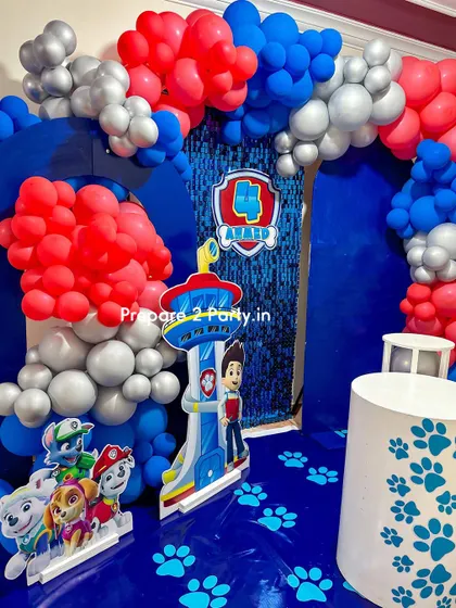 See more of my Paw Patrol party decorations, showcasing the lookout tower, themed plinths, and vibrant balloon arrangements that bring Adventure Bay to your celebration.