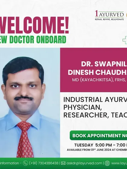 We welcome Dr. Swapnil Dinesh Chaudhari to our Chembur clinic. As an Industrial Ayurveda Physician, researcher, and teacher, he brings a modern, evidence-based approach to the application of traditional Ayurvedic principles.