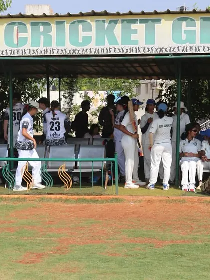 The player's dugout at the Rising Star Cricket Ground provides a shaded and convenient space for teams to rest and strategize during matches.