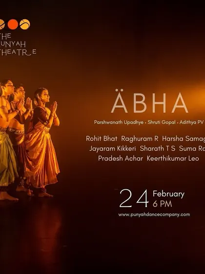 The official poster for our performance of 'ĀBHA' at The Punyah Theatre. This image captures the essence of the production.