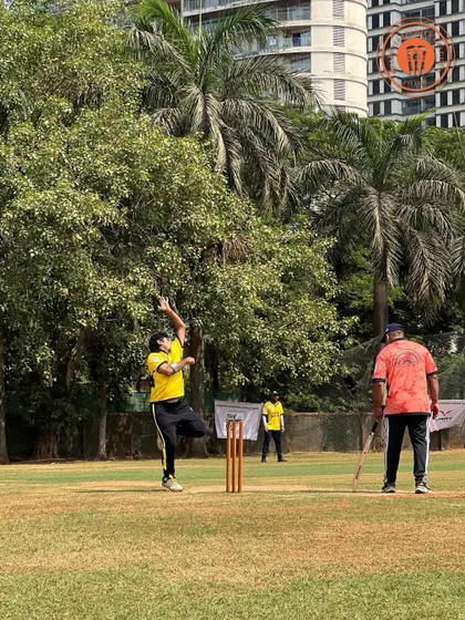 A bowler leaps into his delivery stride during a men's PPL match, showcasing the energy of the tournament.