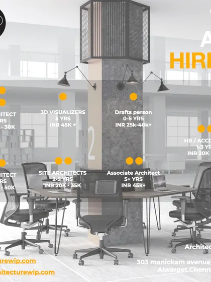 A comprehensive hiring announcement from Architecture WIP in Chennai, covering a wide range of roles and experience levels.