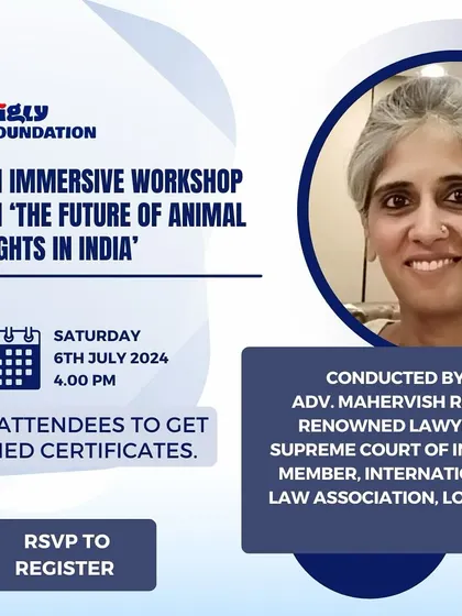 The Zigly Foundation hosted an immersive workshop on "The Future of Animal Rights in India" with a renowned Supreme Court lawyer, empowering our community to become a voice for the voiceless.