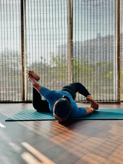 Another angle of a deep twisting pose. These asanas challenge your balance and flexibility in new and interesting ways.