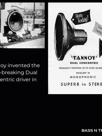 A vintage ad for the Tannoy Dual Concentric driver, a path-breaking invention from 1947. This technology, which places the tweeter at the center of the woofer, is still at the heart of Tannoy's signature sound, providing exceptional coherence and imaging.
