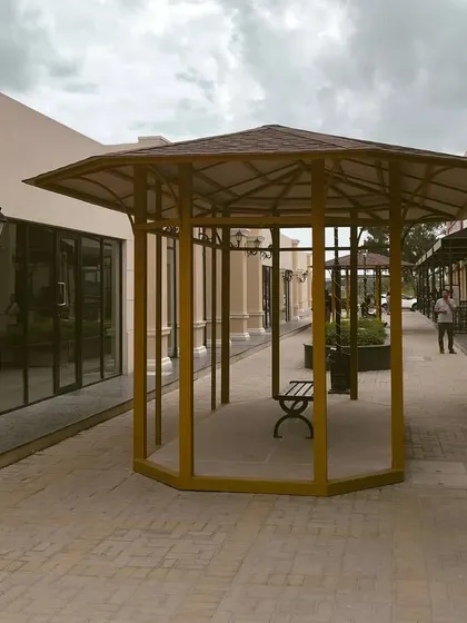 One of our outdoor seating gazebos, offering a shaded spot to relax and enjoy your meal.