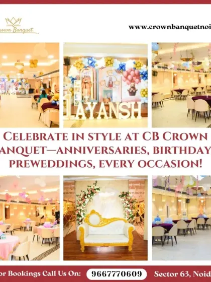 We cater to all occasions, from anniversaries and birthdays to pre-wedding functions. This collection of images shows our hall decorated for a child's birthday party, along with our elegant stage for more formal events.