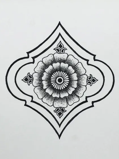 This floral motif, inspired by Indian temple art, was another piece from my Inktober series. The design is framed in a traditional shape, making it suitable for various decorative uses.