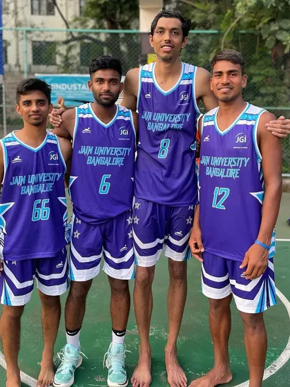 Posing with teammates from Jain University.
