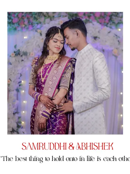 A polaroid-style portrait of the couple in a loving pose. The text overlay adds a personal touch, making it a sweet memento of their special day.