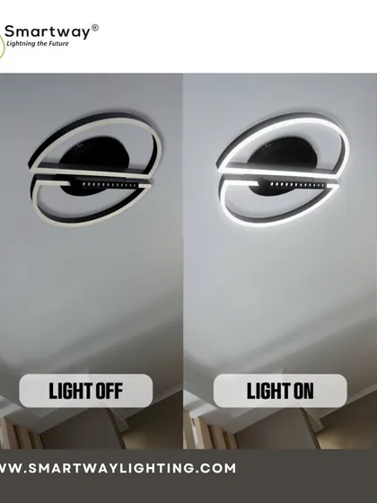 This modern ceiling light features an abstract, eye-like shape. It's a unique piece that serves as both a light source and a piece of ceiling art.