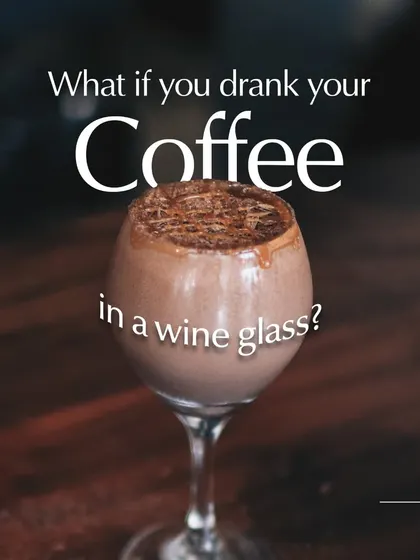 We like to spark curiosity by asking questions like this. This image, showing coffee in a wine glass, is the start of a conversation about how the vessel you drink from can dramatically change your perception of taste.