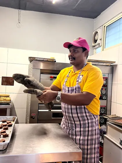 Something special is always baking! My chef, with his trusty oven mitts, is hard at work preparing treats for the festive season.