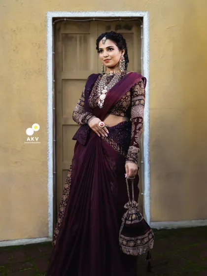 The complete look, including a matching potli bag. Every detail, from the makeup to the accessories, was carefully curated for this festive editorial.