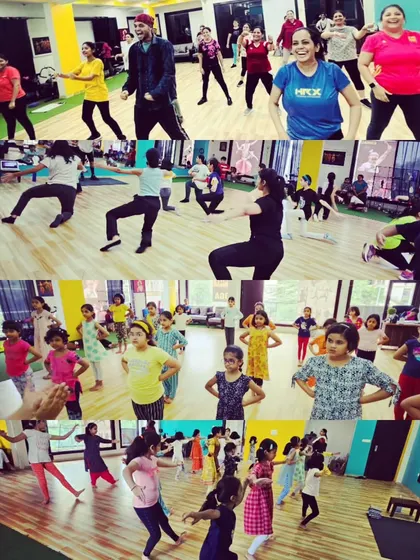 A collage capturing the diversity of our studio: from high-energy adult fitness classes to focused children's classical training.