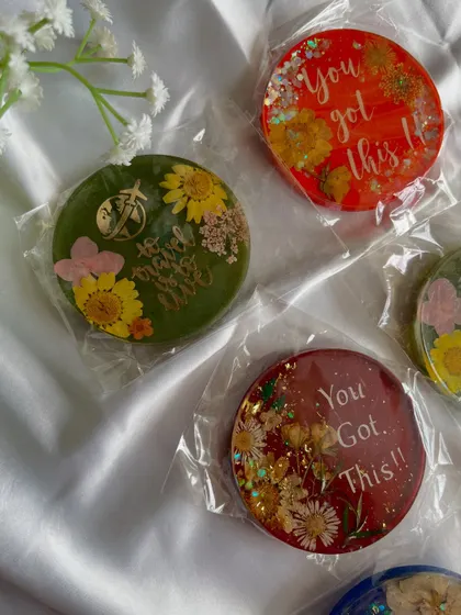 Another look at my floral fridge magnets, featuring quotes like "You got this." They are ready to ship in time for Rakhi, a little gift of love that sticks around.