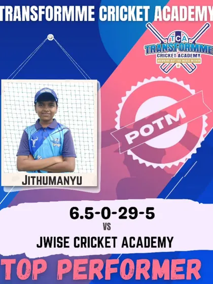 After a year of consistent effort, Jithumanyu earned a magnificent fifer (5 wickets) and was named Player of the Match. This is a perfect example of how dedication and right practice lead to breakthrough performances.