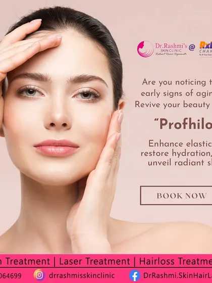 This graphic introduces Profhilo as an innovative solution for the early signs of aging. It enhances elasticity and restores hydration to unveil radiant, youthful skin by stimulating collagen from within.