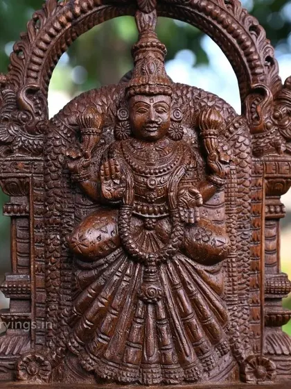 A detailed view of the 19-inch Goddess Padmavathi sculpture, the divine consort of Lord Balaji.