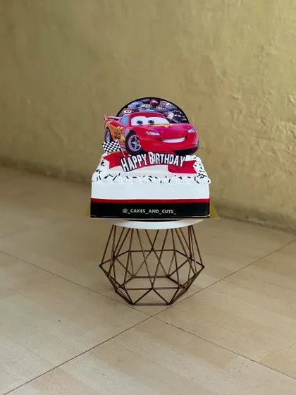Another shot of the Cars-themed flat cake, a popular choice for kids' birthday parties.