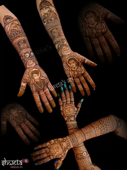 This design was customized for a bride who wanted to honor her heritage. It features a portrait of Chhatrapati Shivaji Maharaj, showcasing how we can incorporate any figure into your mehendi.