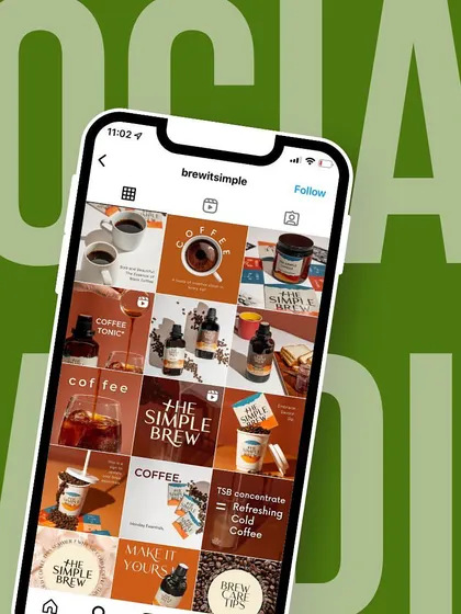 We designed this social media grid for a coffee brand, The Simple Brew. The warm, earthy tones and clean graphic design create a modern and approachable feel that highlights their coffee products.