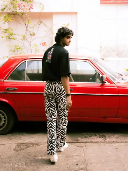 This series features a male model with a vintage Mercedes, shot in both color and black and white. It showcases a cool, retro vibe perfect for a fashion editorial or model portfolio.