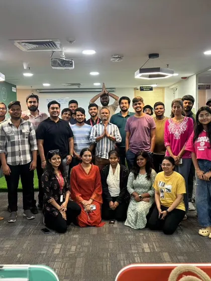 The smiling faces of the MagicBricks team after our desk yoga and mindfulness session. It's a joy to bring a sense of relief and camaraderie to the workplace.