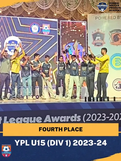 The team on stage at the MFA & YPL Award Night, celebrating their Top 4 finish.