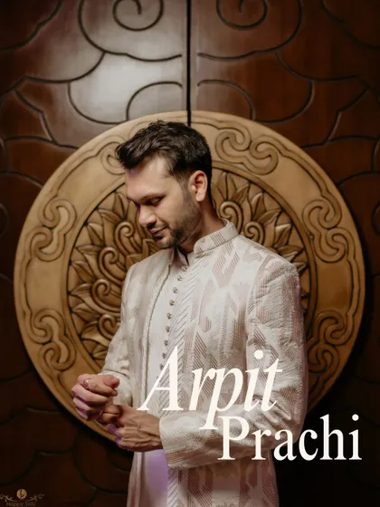 An artistic portrait of the couple from their roka ceremony, with their names elegantly displayed. This shot is both personal and stylish.