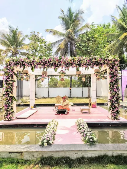 Another view of the beautiful waterside wedding mandap.