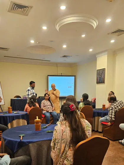 A moment of interaction during the Sanjivani Holistic Remedial workshop. I believe in a hands-on approach, personally guiding participants through each exercise.