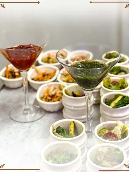 A modern presentation of our appetizers, served in individual pots and martini glasses. This style of service is perfect for cocktail hours and sophisticated gatherings.