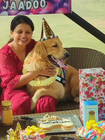 A sweet moment between Jaadoo and his mom during his birthday party. The love and happiness are palpable.