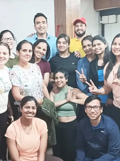 Another happy group from our celebration day, showcasing the diverse faces of our yoga family.