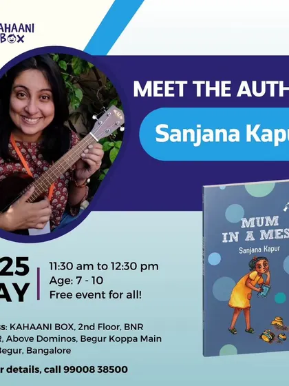 Our poster for the author meet and greet with Sanjana Kapur, designed to attract young readers and their families for a free, fun-filled session.