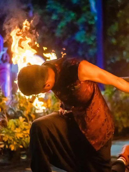 An amazing shot of a fire breather in action. This type of performance adds a huge "wow" factor and is guaranteed to be a highlight of your event. Safety is always my top priority when booking such acts.