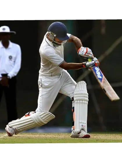 Rajat Paliwal playing a classic drive. As captain of the Services team, he is a consistent performer in the Vijay Hazare Trophy.