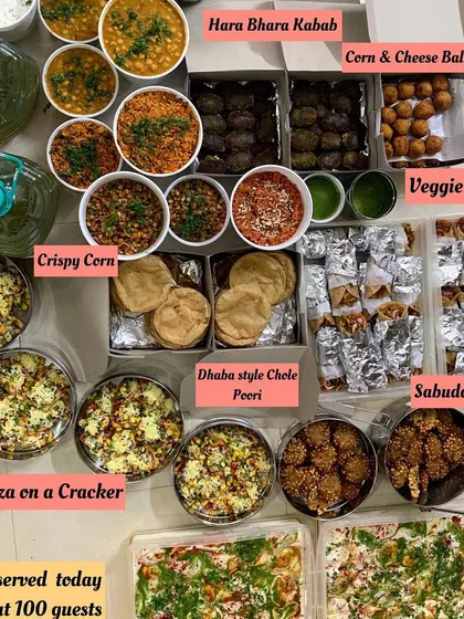 Another perspective of the dinner for 100 guests, showing the sheer variety of dishes I can prepare for large-scale events.