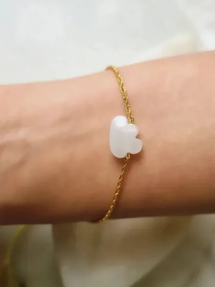 A lifestyle shot of my Moonstone cloud bracelet.