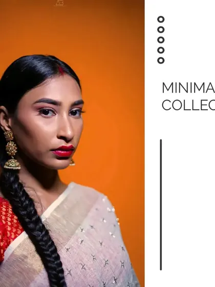 A minimalist graphic edit of the same studio portrait, focusing on the clean lines and bold colors.