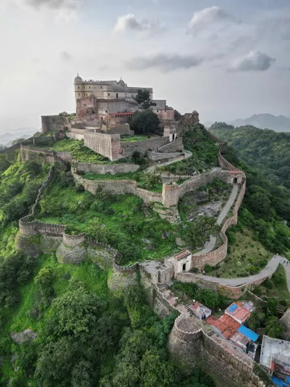 Beyond the city, I travel to capture India's rich history. This is Kumbhalgarh Fort in Rajasthan, its ancient walls winding through the Aravalli hills. This kind of heritage drone photography requires careful flight planning to highlight the fort's magnificent scale and its integration with the natural landscape.