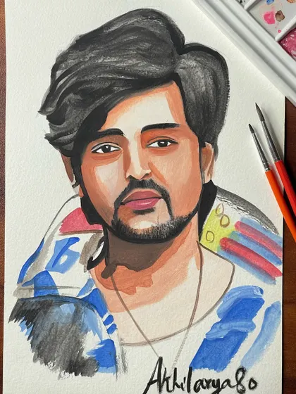 My first attempt at a watercolor portrait, featuring the singer Darshan Raval. It was a practice piece, but I enjoyed experimenting with a new medium.