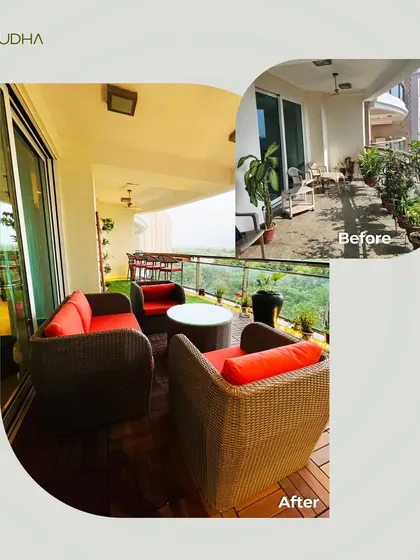 A gallery of chic balcony transformations. These before-and-after shots showcase various styles, from cozy seating areas to zen corners, all designed to create a stylish retreat.