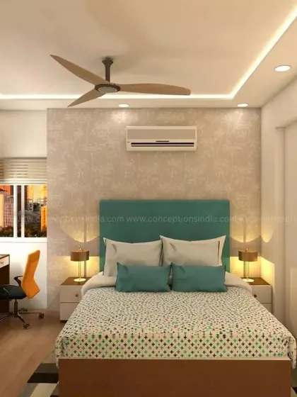 A duplicate of image 142, showing the bedroom with an integrated study area.