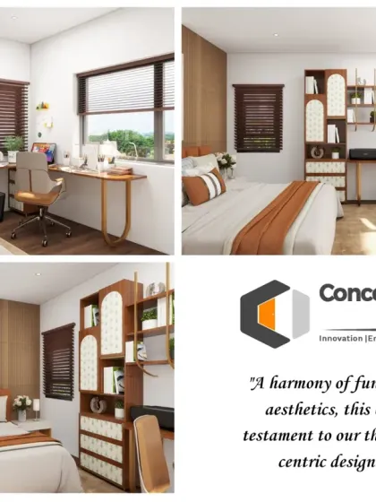 A collage showcasing different angles of a bedroom with an integrated study, demonstrating my user-centric approach to design.