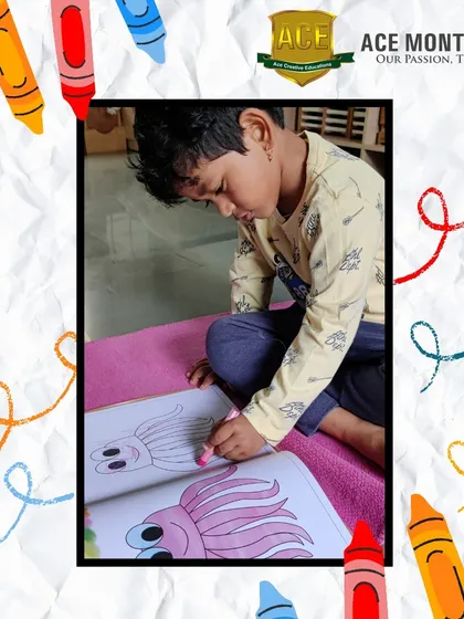 Ishan is completely absorbed in coloring this octopus, carefully staying within the lines. Coloring is a wonderful, calming activity that improves fine motor skills, pencil grip, and focus.