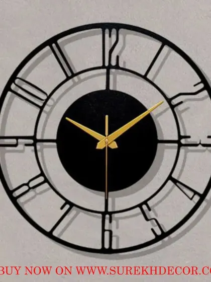 This wall clock features a mix of Roman and abstract numerals for a unique, deconstructed look. The black metal frame and gold hands provide a classic color combination with a contemporary twist.