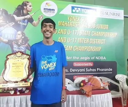 Aditya with his trophy after winning the U-17 Boy's Singles title at the Maharashtra State Selection Tournament in Nashik.